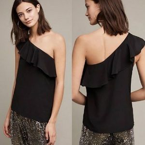 NWT Anthropologie Maeve silk one shoulder ruffle top black size 0